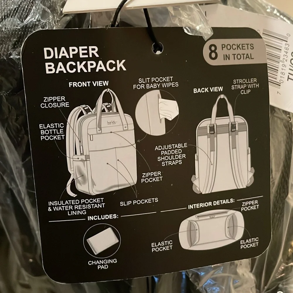 NEW Nicole Miller Black Diaper Bag Backpack
